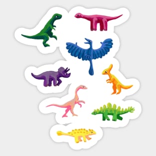 Tiny Colorful Gouache Dinosaurs Sticker